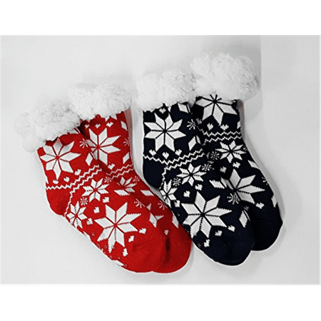 

Stocking Stuffer Winter Socks with Grippers Twin Pack- Navy and Red Snowflake