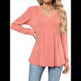 thumbnail image 3 of Blusas de Larga Abullonadas para Mujer, con Cuello en V Plisado, Estilo Túnica de Otoño, Elegantes, Informales, Holgadas, para Verano Rosa XL, 3 of 9