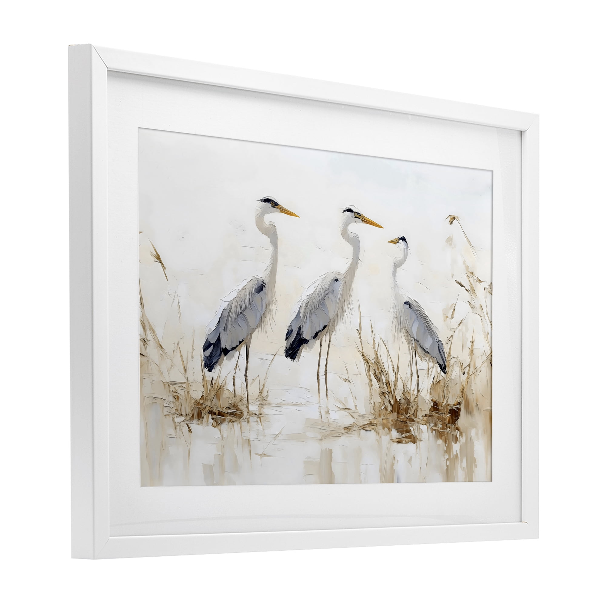 Stupell Industries Neutral Blue Herons in Reeds White Framed Print Under Glass, design by LSR Design Studio