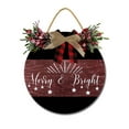 thumbnail image 1 of Merry & Bright Front Door Sign Funny Wreaths Hanging Wooden Plaque Decoration Round Rustic Wood Farmhouse Porch Decor for Home Front Door Decor, 12 x 12 Inch, 1 of 5