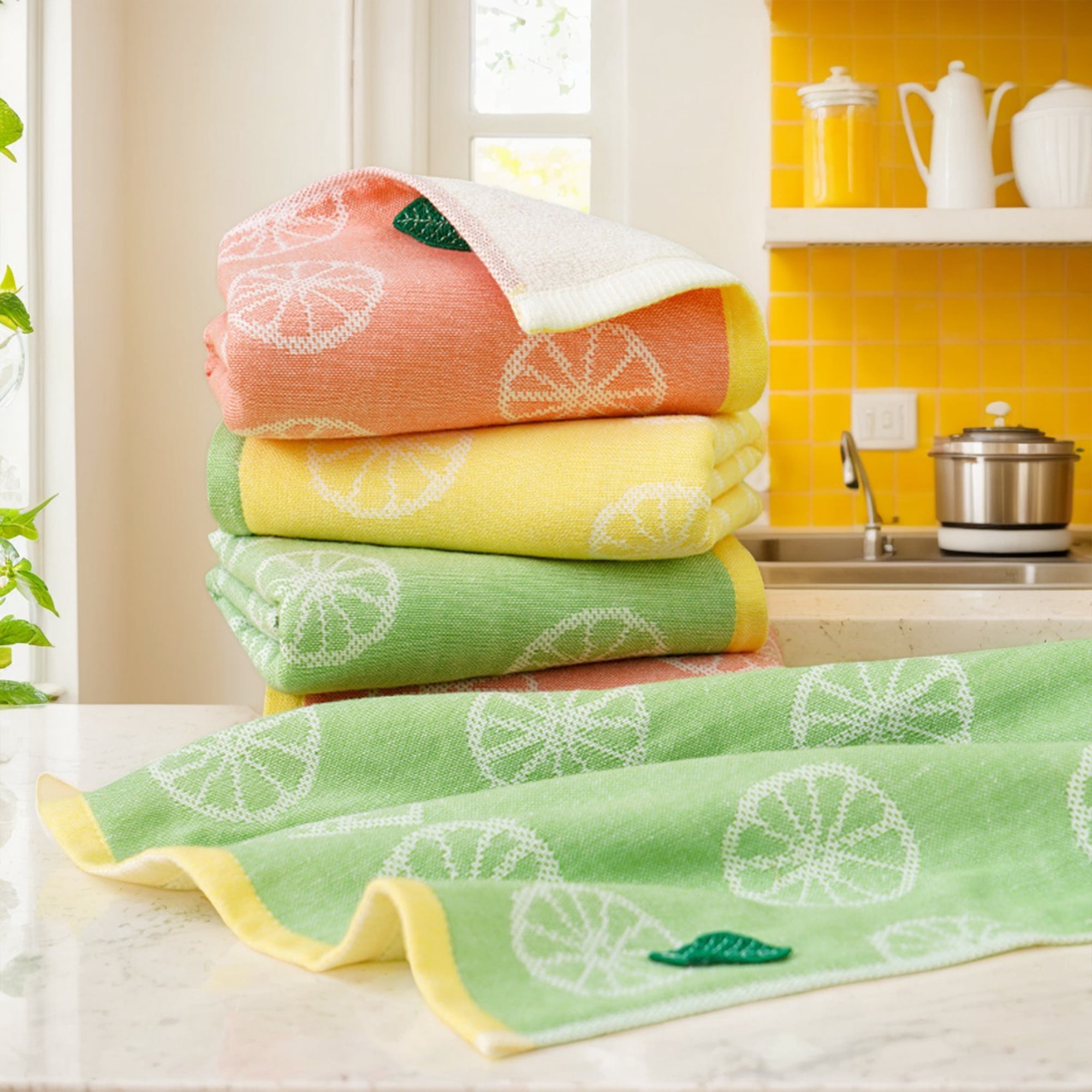 REGALWOVEN Lemon Fruit Pattern Hand Towels for Bathroom, Soft Absorbent Cotton Towel, 13 x 29 Inch Decorative Hand Towel Set Pink 4-Piece