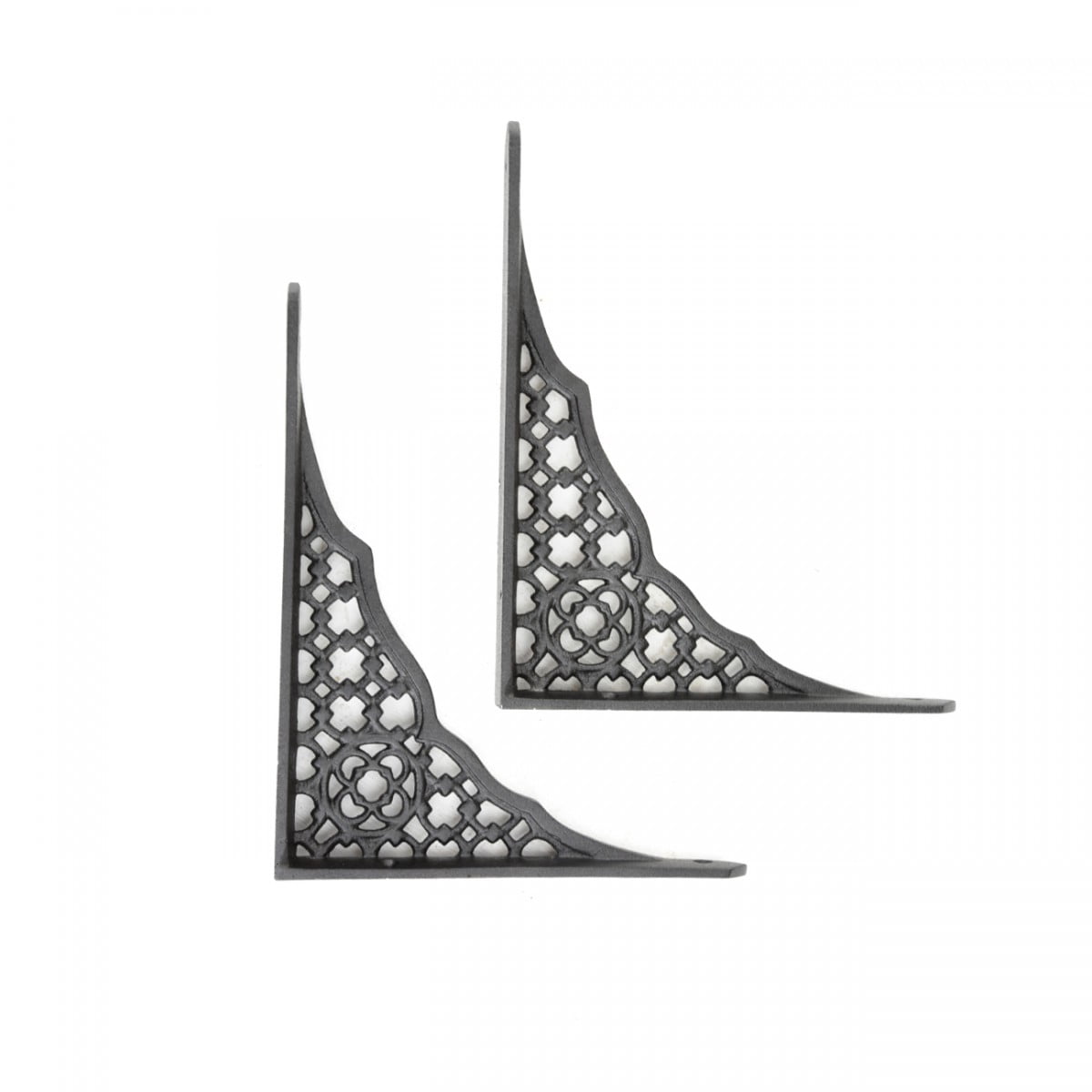 Renovators Supply Floating Shelf Brackets Pair 7" x 8-3/4" Black Aluminum Victorian Brackets for Shelves w/Screws