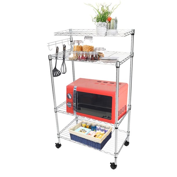 4 Tier Kitchen Bakers Rack Microwave Stand Storage Rack with Rotating