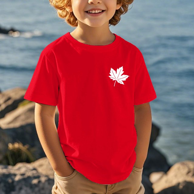 T-Shirt Fille Fête du Canada à Manches Courtes Col Ras du Cou T-Shirts Fête du Canada Feuilles d'Érable T-Shirt Patriotique T-Shirt Graphique Fille 3-4 Ans
