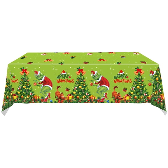 Green Christmas Disposable Tablecloth, Cartoon Monster Xmas Table Cover, Winter Holiday Party Tabletop Decoration for Indoor Home Party Supplies