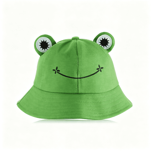 OQRKI Frog Bucket Hat Green Funny Cute Fisherman Cotton Sun Protection Cap Wide Brim Crazy Hat Summer Halloween Costume Sunproof Frog Bucket Hat