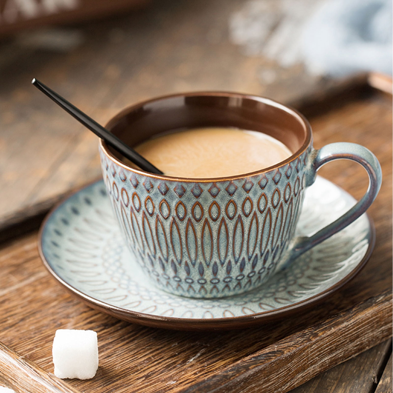 SIELUNO 200ml/7oz Coffee Cup With Saucer And Spoon,Ceramic Mug For Afternoon Tea Espresso Coffee