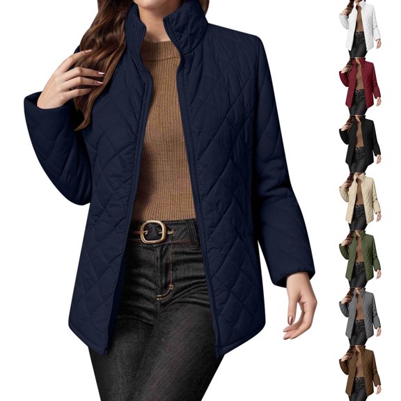 Miluxas Women's Commuting Leisure Solid Color Long Sleeved Stand up Collar Loose Cotton Jacket with Pocket Daily Wear White XL(XL)