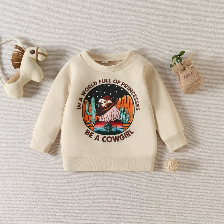 JDEFEG Preppy Clothes for Girls 10-12 Children's Kids Boys Girls Toddler  Cartoon Letters Long Sleeve Sweatshirt Top Outfit Boys 6T Polyester Beige  120 