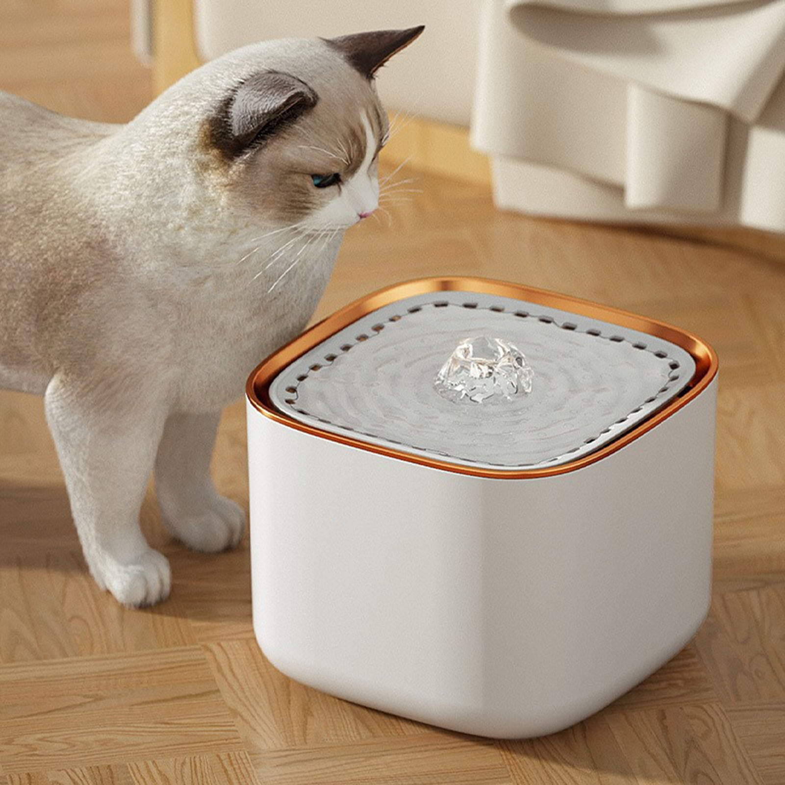 Opvise Pet Water Dispenser Multiple Filters Silent Design Plug-in Type Automatic Pet Dog Cat Water Fountain Pet Supplies White