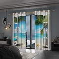 thumbnail image 3 of Summer Beach Blackout Curtains, Sea Waves Shell Starfish, Room Darkening Grommet Curtains, White Window View, 52"x63", 2 Panel, 3 of 6
