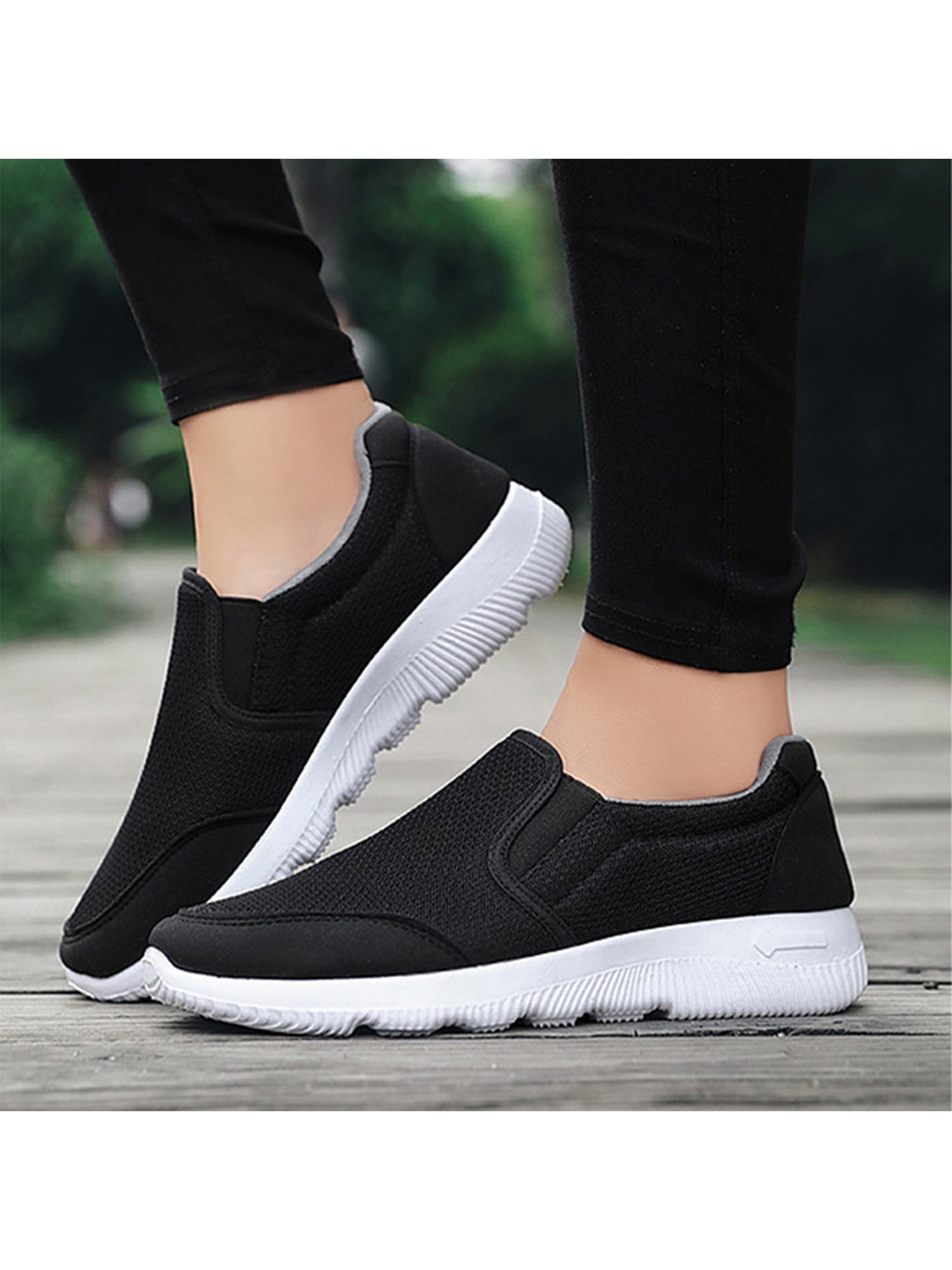 Men Women Mesh Breathable Trainers Round Toe Slip on Casual Shoes Lightweight Road Running Walking Sports Sneakers