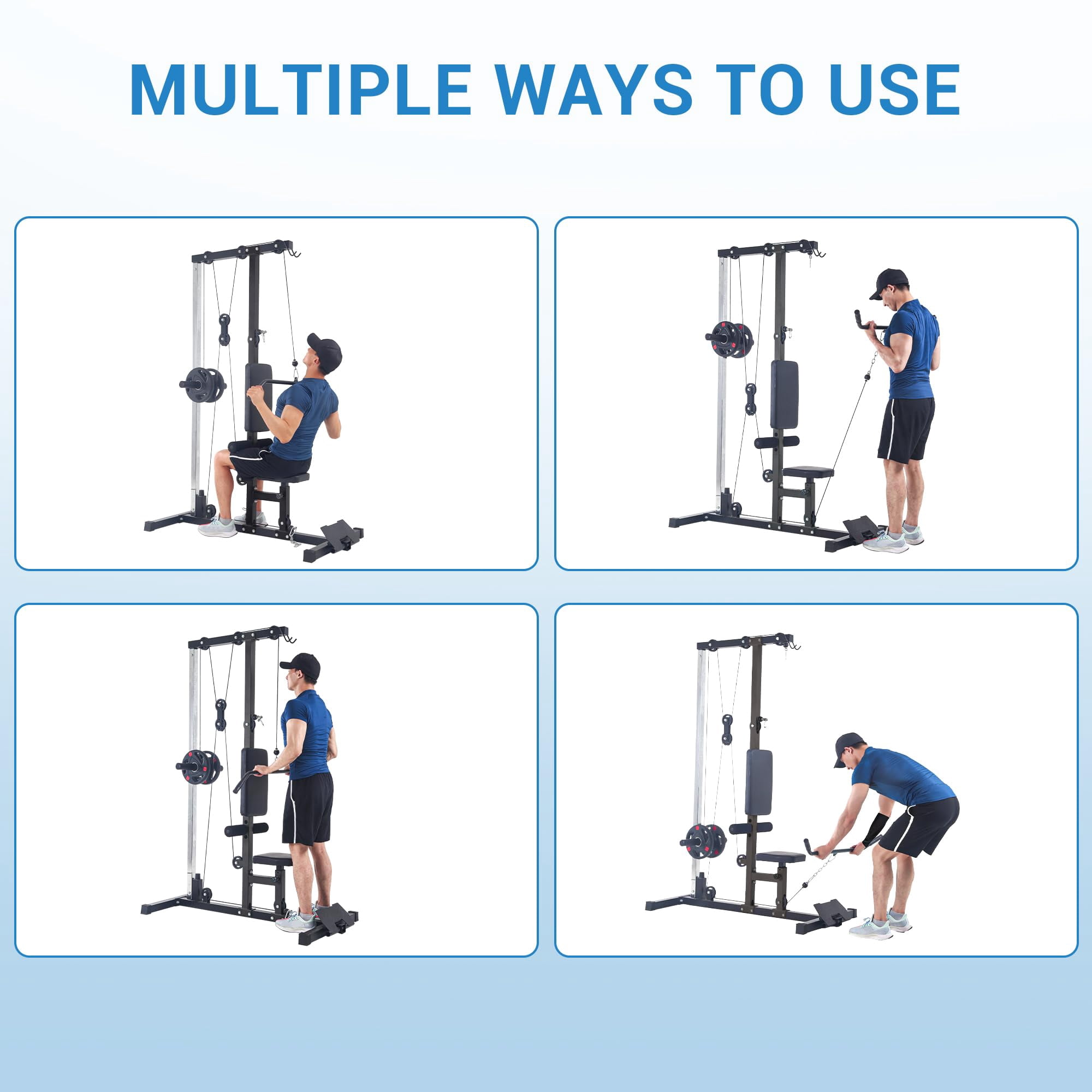 QinaQin Lat Pulldown Trainer with High and Low Pulley Stations, Multi-Functional Cable Trainer with Adjustable Leg Support, Suitable for Full-Body Training and Back Exercises In Home Gym