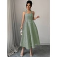 thumbnail image 5 of Mint Green Jacquard Halter Tie-Waist A-Line Midi Dress With Floral Texture, 5 of 6