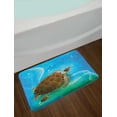 thumbnail image 2 of Ocean Bath Mat, Turtle Family Swimming in Ocean Bubbles Underwater World Cartoon Fun Artwork, Non-Slip Plush Mat Bathroom Kitchen Laundry Room Decor, 29.5 X 17.5 Inches, Green Blue Brown, Ambesonne, 2 of 2