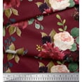 thumbnail image 3 of Soimoi Red Moss Georgette Fabric Leaves & Peony Floral Print Fabric by the Yard 42 Inch Wide, 3 of 3