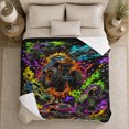 thumbnail image 5 of Printed Flannel Throw Blanket with Stylized Monster Truck Action Graffiti Scene, 5 of 9