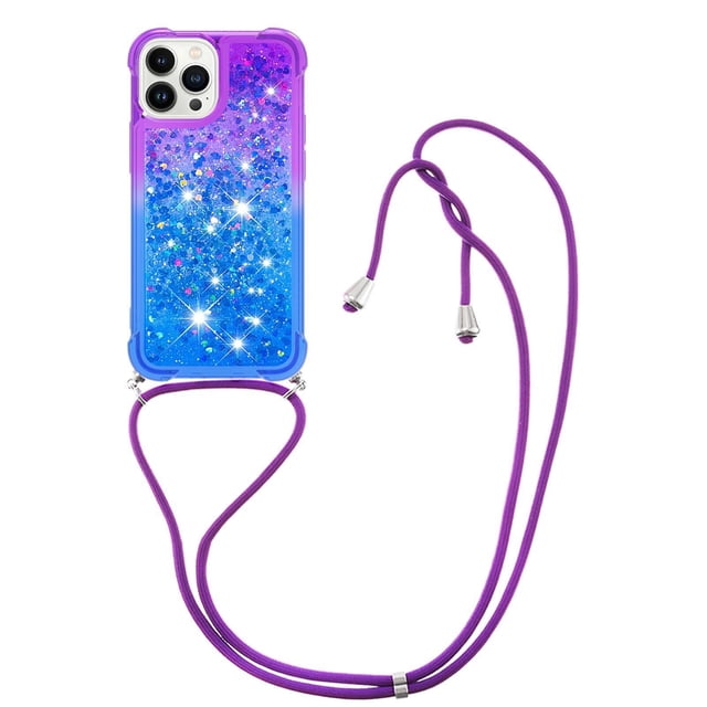 Funda para iPhone 15 PRO MAX Brillantina Líquida Divertida Reluciente y con Cristales en Movimiento Cuerpo Cruzado con Cordón Ajustable