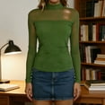thumbnail image 2 of Miluxas Womens Long Sleeve Mesh Tops Mock Neck See Through Lace Shirts Sheer Going Out Fall Outfits Green M(M), 2 of 7