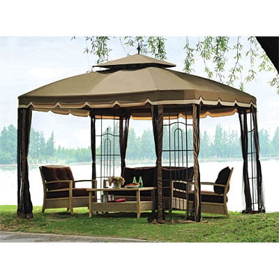 Garden Winds Replacement Canopy Top and Side Mosquito Netting Set for Big Lots Bay Window Gazebo  Riplock 350