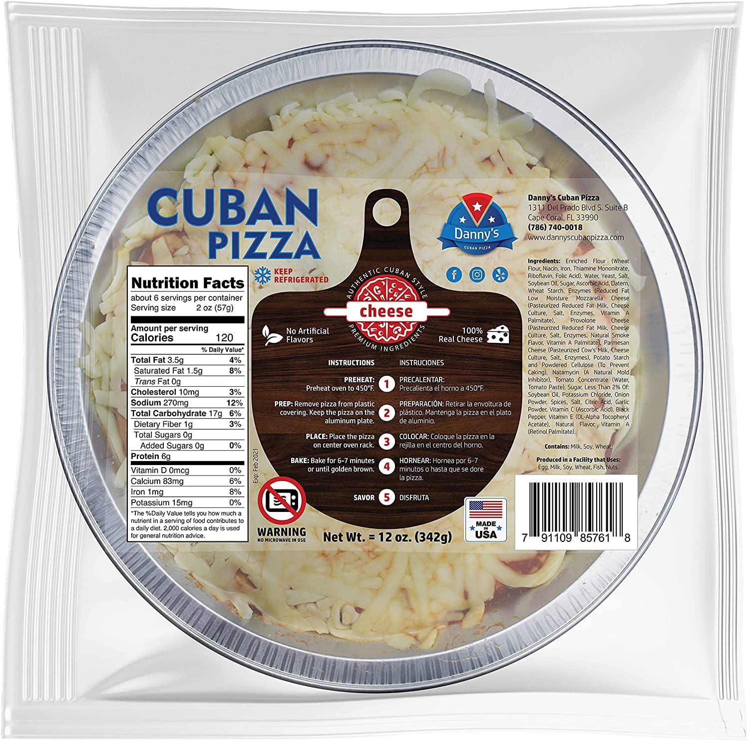 Danny’s Personal Cuban Cheese Pizza, Frozen, Ready-to-Heat, Single Serving.