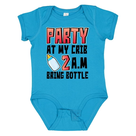Inktastic Party at My Crib 2 A.m. Bring Bottle Baby Humor Boys or Girls Baby Bodysuit