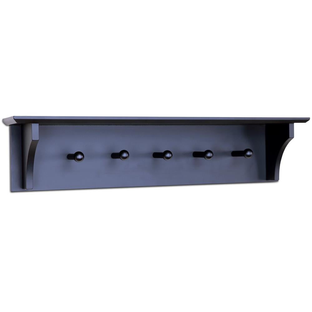 Winado Floatingshelves Entryway Wall Shelf 5 Pegs Hook,24",Black