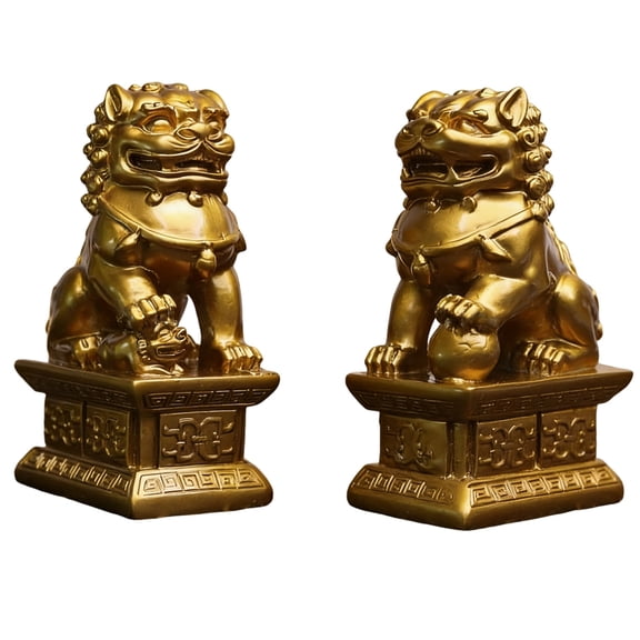 Feng Shui Porsperity Statues 2 PCS Fu Foo Dogs Pair of Lion Best Housewarming Congratulatory to Ward Off Evil Energy Home Feng Shui Decor