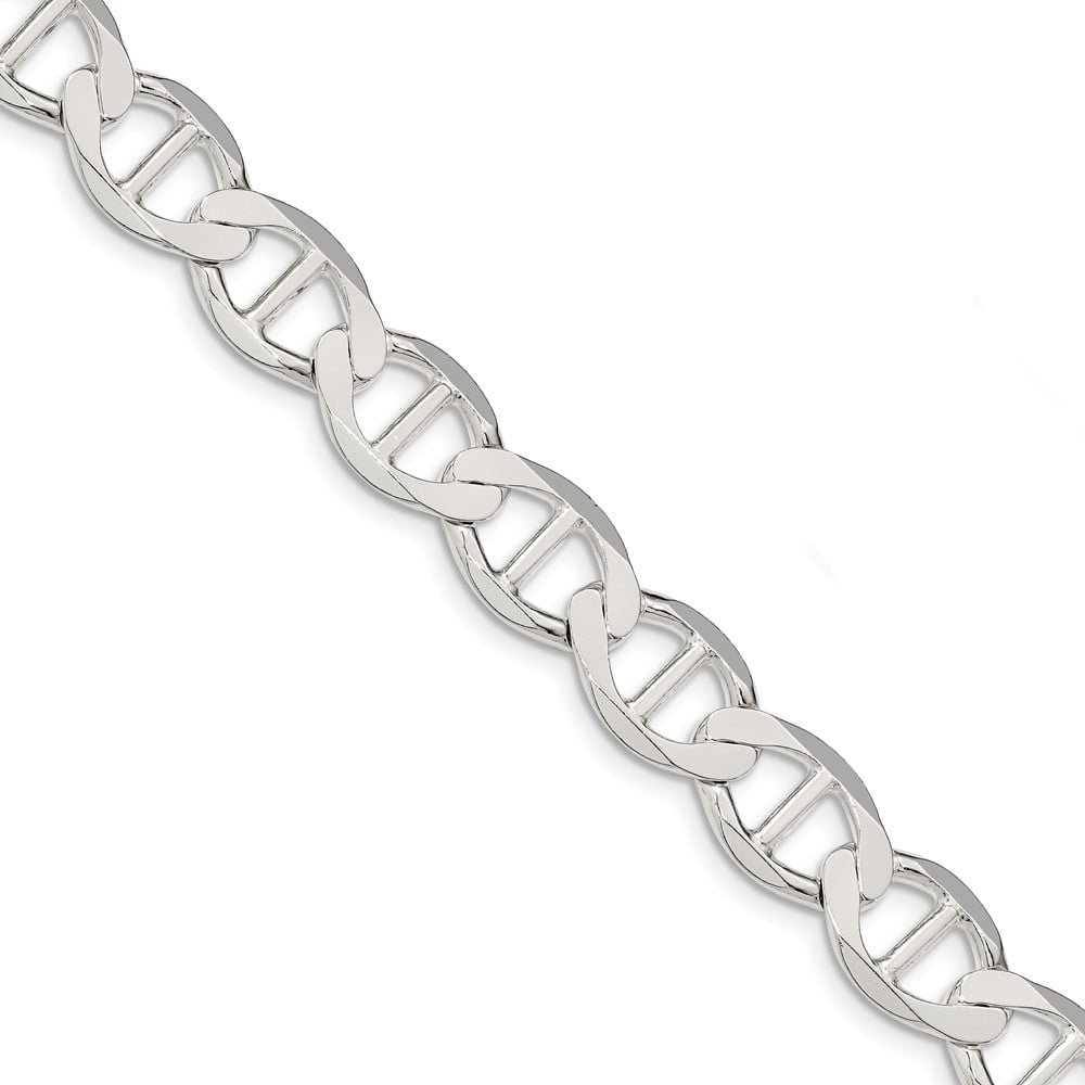 925 Sterling Silver Men's 12.3mm Flat Anchor Mariner Chain Bracelet with Secure Lobster Lock