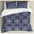 thumbnail image 1 of Moroccan Duvet Cover Set King Size, Squares with Portuguese Azulejo Ornaments Arrangement Floral Pattern Leaves, Decorative 3 Piece Bedding Set with 2 Pillow Shams, Navy Blue Beige, by Ambesonne, 1 of 3