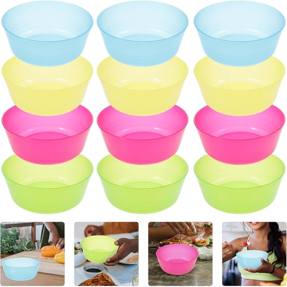 Plastic Cereal Bowls,12 Pcs Durable PP Material Bowls for Kitchen,Reusable Dessert Bowls,Unbreakable Dinner Serving Food Bowls,Translucent Multicolor Meal Bowls