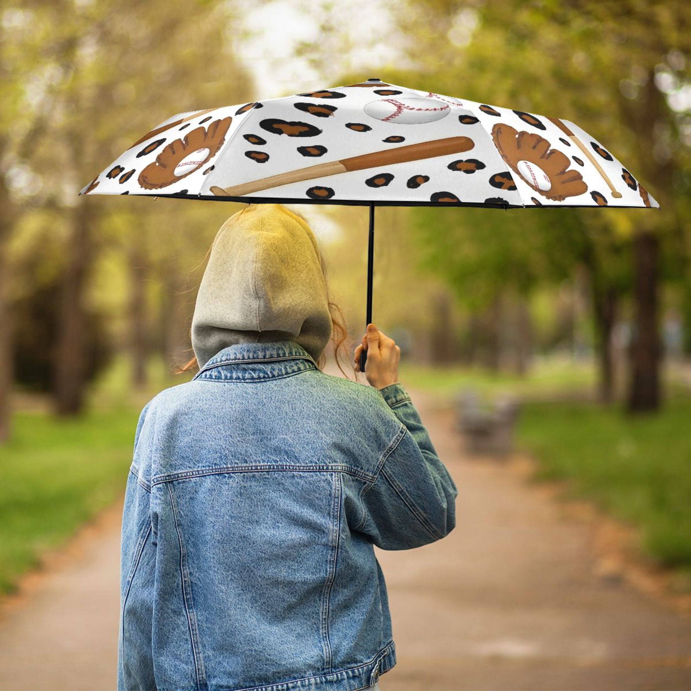 ALAZA Cool Baseball UPF 50+ Compact Folding Umbrella for Rain Travel Umbrella Packable