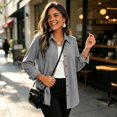 thumbnail image 3 of HIOK Waffle Knit Shacket for Women 2026 Long Sleeve Button Down Shirts | Collared Shirts, Business Casual Work Tops, Shirt Jackets, Ladies Blouses, Chest Pocket, Lightweight, Outerwear, Fall Clothes, 3 of 11