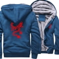 thumbnail image 3 of Chaqueta de invierno con capucha y bolsillo para hombre, con estampado de dragón rojo, estilo Harajuku japonés, abrigo grueso de terciopelo cálido y ropa holgada de forro polar, 3 of 4