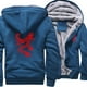 thumbnail image 4 of Chaqueta de invierno con capucha y bolsillo para hombre, con estampado de dragón rojo, estilo Harajuku japonés, abrigo grueso de terciopelo cálido y ropa holgada de forro polar, 4 of 5