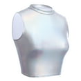 thumbnail image 3 of FYMNSI Women's Sexy Shiny Metallic Strapless Crop Tube Top Strapless Holographic Tops Clubwear M Shiny Sliver, 3 of 5