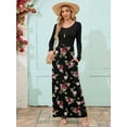 thumbnail image 2 of Chiclily Women's Long Sleeve Loose Plain Maxi Dresses Casual Long Dresses with Pockets, Midnight Red Rose S, 2 of 6