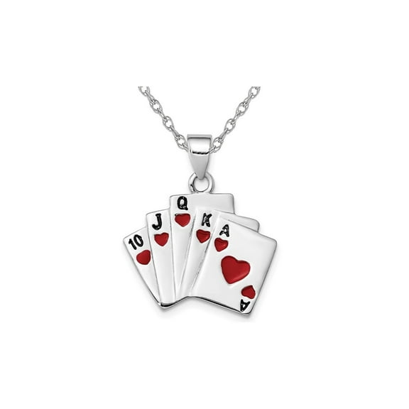 Gem & Harmony Sterling Silver Playing Cards Charm Pendant Necklace with Chain for Women