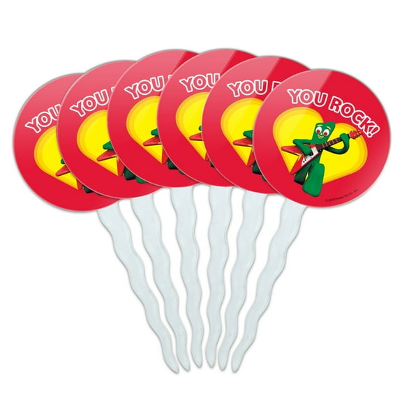 Gumby with Guitar You Rock Heart Cupcake Picks Toppers Decoration Set of 6