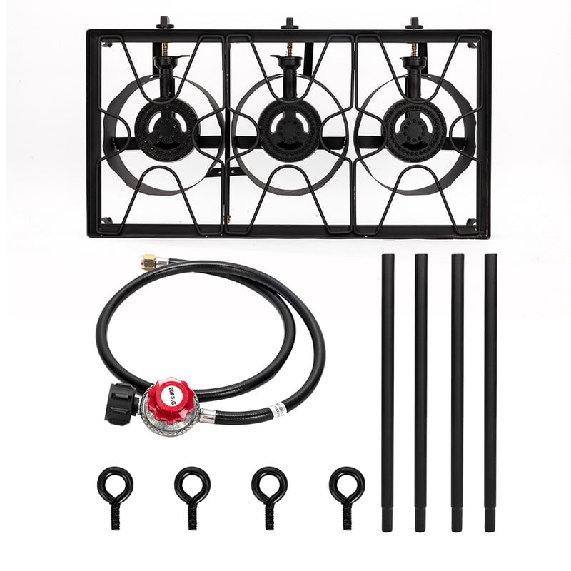 Gundir 22500 BTU 3-Burner Propane Camping Stove with Adjustable Regulator, Cast Iron Camp Stove & Detachable Legs, CSA Certified Outdoor Cooker for Camping, Tailgating, Home Brewing