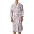 thumbnail image 2 of 2 Pack Waffleknit Robes for Men with Pockets and Belt Long Sleeve Pajamas Bathrobes Mens Casual Solid Open Front Loose Below-Knee-Length Loungewear Bath Robe, 2 of 8