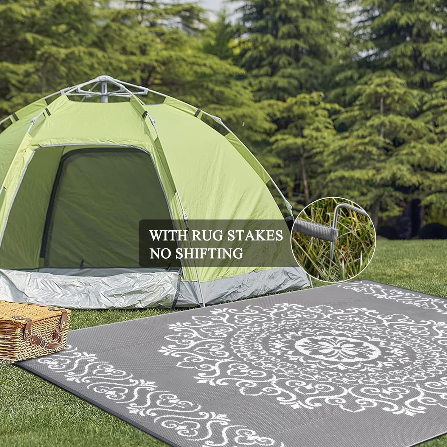MJIAexp 6'x9' Gray Outdoor Rug Patio Rug Waterproof RV Outdoor Rug Camping Rugs Reversible Plastic Straw Rug Large Outdoor Mat for Camping, Balcony Apartment, Patio, Porch, Picnic, Beach