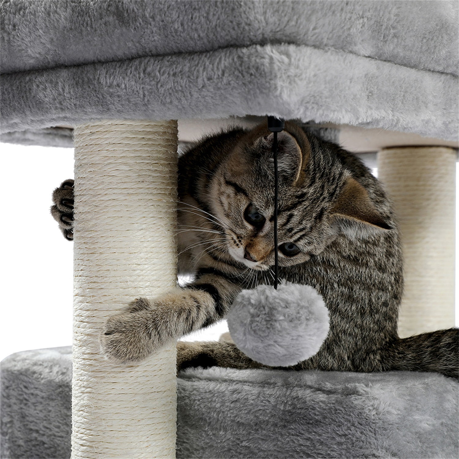 Pefilos Cat Tree Cat Houses for Outdoor Cats Cat Condo for Large Cats with Sisal Scratching Posts, Cat Nest for Indoor Cats Plush Perch, Cat Tower Furniture Cat Bed, Gray