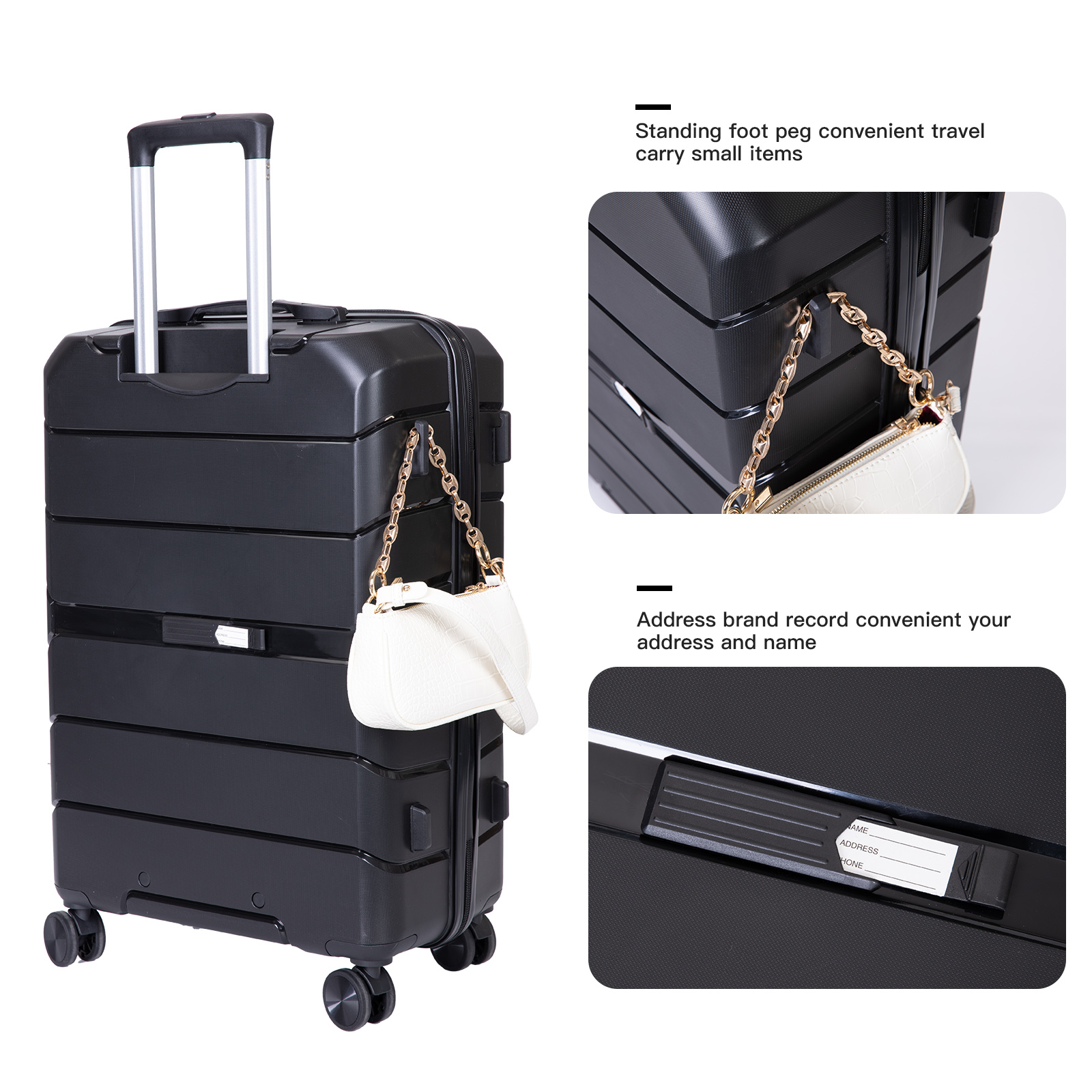 Travelhouse 3 Piece Luggage Set Hardshell Lightweight Suitcase with TSA Lock Spinner Wheels 20in24in28in.(Black) - image 3 of 8