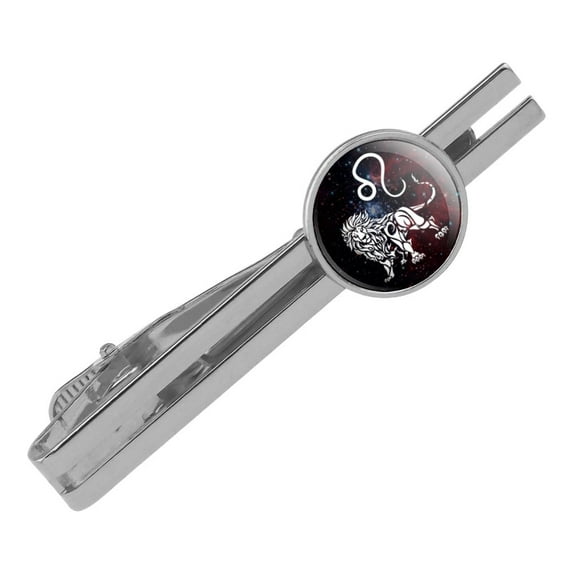 Leo Lion Zodiac Sign Horoscope in Space Round Tie Bar Clip Clasp Tack Silver Color Plated