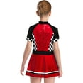 thumbnail image 2 of iiniim Enfants Filles Costumes de Course Pilote Cosplay Halloween Robe de Fête Paillettes Brillantes Robe de Danse Rouge 10, 2 of 5