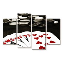 Elephant Stock Hearts Royal Flush Wall Art - Horizontal Multi Panel Canvas - Living Room Wall Decor - Hobbies And Lifestyle Multi Panel - Black And White Decor - 30" x 18"