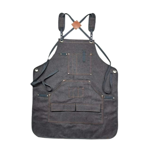 Delantal de taller de carpintería Delantal de trabajo de lona Versátil Espalda cruzada Tirantes ajustables Gris oscuro