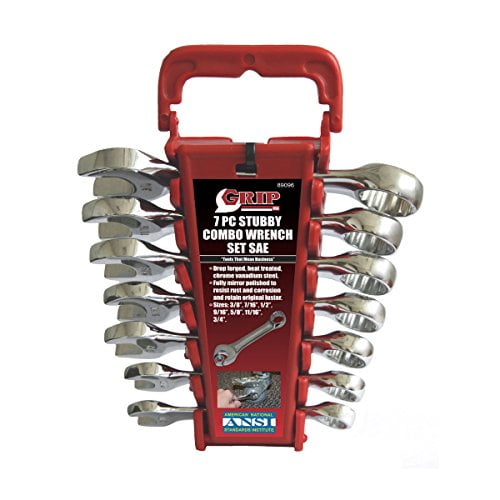 GRIP 89096 Stubby Combo Wrench Set, SAE, 7-Piece