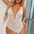 thumbnail image 5 of Sexy Deep V Lingerie for Women See-Through Crotchless Lace Teddy Bodysuit Sheer One-Piece Sleepwear Babydoll, 5 of 5